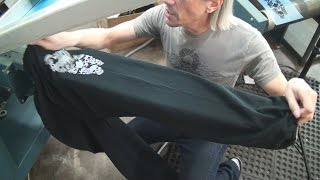 How To Screen Print Textiles Printing Fleece Sweat Pants Legs [upl. by Schell]