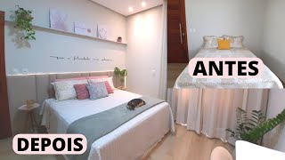 DECORANDO QUARTO SIMPLES gastando pouco FICOU LINDO 😍😍 Diy quarto com cabeceira estofada e led [upl. by Bryner]