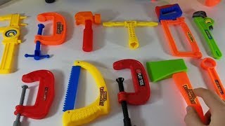 Educational video with toy hand tools for kids saw [upl. by Ardnossac]