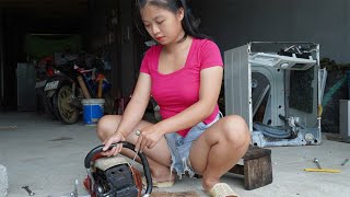 LUONG THI TU restoration Gasoline saw mixed with oil 2T machinery [upl. by Cinderella]