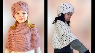 wow 🤩 CAPITA TEJIDA A CROCHET CON GORRO PARA NIÑA DE 3 A 5 AÑOS Facil y Rapido crochet tutorial [upl. by Elephus]