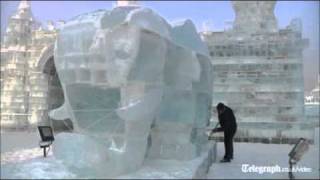 City carved out of ice in China [upl. by Nosnev]