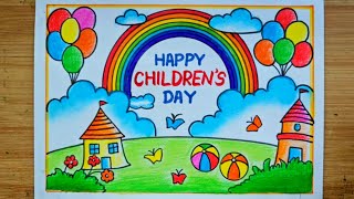 Childrens Day DrawingHappy Childrens Day DrawingHow To Draw Childrens Day Poster Drawing Easy [upl. by Linehan961]