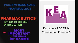 PHARMACEUTICS Important Questions PGCET MPHARMA AND PHARMA D [upl. by Torrell]