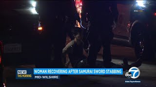 Woman stabbed with samurai sword in MidWilshire area [upl. by Htebzil]