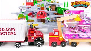 Disney Motors and Shopkins Cars play on our Giant Tomica Tracks [upl. by Muncey]