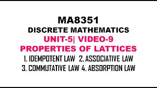 ASSOCIATIVE LAW ABSORPTION LAW OF LATTICES DISCRETE MATHEAMTICS UNIT5 VIDEO9 [upl. by Aniretak]