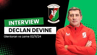 Post Match Interview  Glentoran 02 Larne  Declan Devine [upl. by Demaria]