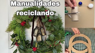 Manualidades navideñas con reciclaje 2023  Corona campanas navidad [upl. by Cyna]