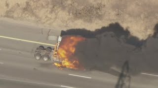 Police Chase Big rig explodes into flames during pursuit on 5 Freeway in LA County [upl. by Namijneb199]