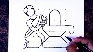 Maha Shivaratri Rangoli from 8×8 dots easy  Easy Shiva Lingam and traditional girl drawing [upl. by Oneida]