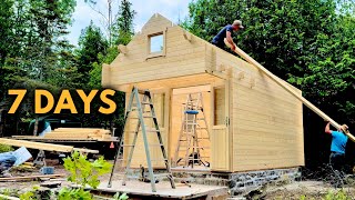 Building a Forest Cabin in 7 Days on Handcrafted Stone Foundation  Full OffGrid Build [upl. by Alimat]