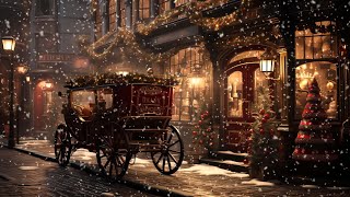 Victorian Christmas Night at Coffee Shop Ambience  Jazz Relaxing Music amp Snowy Cobblestone Streets [upl. by Cyrilla]