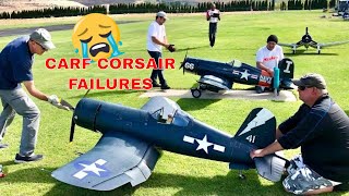 Crash Giant Scale RC F4U Corsairs CARF with Moki Radial Engines with a cowl and gear failure [upl. by Ainotahs713]