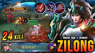 Almost SAVAGE 24 Kills Zilong Best One Shot Lifesteal Build  Build Top 1 Global Zilong  MLBB [upl. by Ettereve]