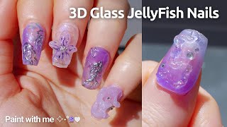 Glass Jellyfish 3D Nails 🪼  Oceancore vibes ft Korean Syrup Gels amp Nail art inks 4K [upl. by Atinid]