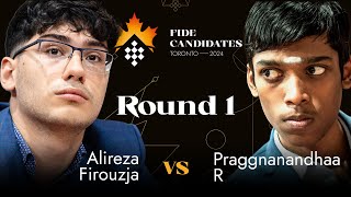 Alireza Firouzja  Praggnanandhaa R  FIDE Candidates 2024 [upl. by Ennairb]