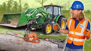 Tractors for Kids  Farm work with Chainsaw and Real Tractor [upl. by Carnay]