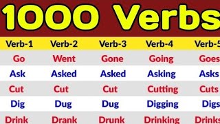 1000 Verb Forms in English V1 V2 V3  V1 V2 V3 V4 V5 Verbs List  V1 V2 V3 english  Verbs V1 V2 V3 [upl. by Negyam]