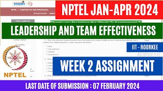 NPTEL Leadership and Team Effectiveness Week 2 Assignment Solutions  OPEducore [upl. by Andreana]