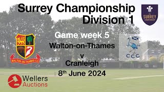 WOTCC 1st XI Vs Cranleigh CC Surrey Championship Div 1 Game week 5 [upl. by Ebehp]