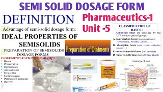 Semi Solid Dosage Form Part 1  Pharmaceutics1 Unit5 B Pharmacy EnglishHindi [upl. by Giustina]