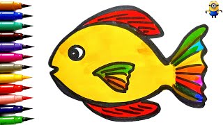 Cute Rainbow Fish Drawing Painting amp Colouring For Kids and Toddlers  How To Draw Cute Fish Easy [upl. by Namus]