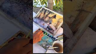 Watercolour village composition artHow to draw a watercolourBeautiful village scenary drawingart [upl. by Hyacinthie]