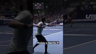 Gaël Monfils Insane return winner and dancing skills at the ultimatetennisshowdown1774 tennis [upl. by Trenna911]