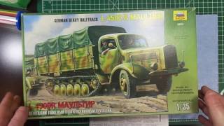 In Box review Zvezda Mercedes L4500R Maultier halftrack [upl. by Ayadahs710]