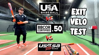 BBCOR vs USSSA vs USA Baseball Bat  Exit Velocity Comparison [upl. by Three194]