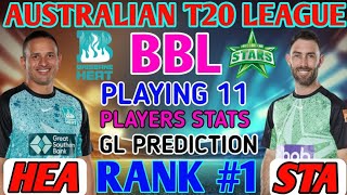 HEA VS STA DREAM 11 PREDICTION TODAY BBL BRISBANE VS MELBOURNE GREEN DREAM11 TEAM bbl dream11 gl [upl. by Camella]