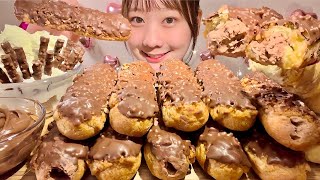 ASMR Chocolate Cream Puffs【Mukbang Eating Sounds】【English subtitles】 [upl. by Crowell]