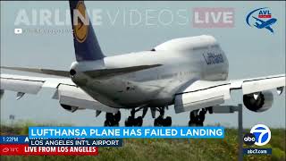 Dramatic video shows Lufthansa 747 bounce off runway fail to stick the landing at LAX [upl. by Jenni274]