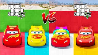 McQueen Radiator Springs Vs Rusteze McQueen Vs Rainbow Vs Yellow McQueen In GTA 5 Who is Winner [upl. by Enomaj430]