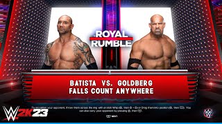 WWE 2K23  Batista vs Goldberg  Falls Count Anywhere Match  PS5 4K [upl. by Deirdre375]