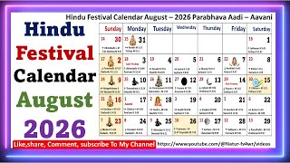 Hindu Festival Calendar August – 2026 Parabhava Aadi – Aavani [upl. by Celestyna]