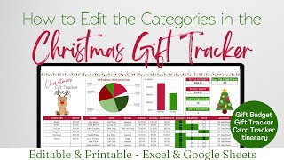 How to Edit the Categories in the Christmas Planner Holiday Gift Tracker Google Sheets Excel Sheet [upl. by Melentha]