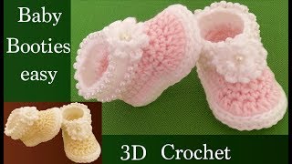 Zapatos a Crochet para bebes con flores 3D y bordados tejido tallermanualperu [upl. by Yma209]