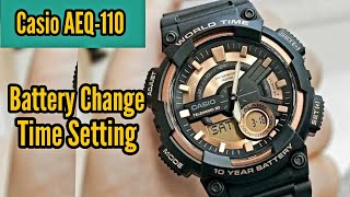 Casio AEQ110 Battery Replacement and Time Setting  Watch Repair Channel [upl. by Lau]