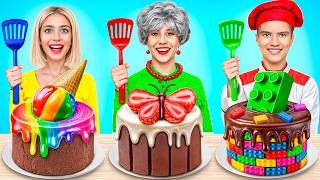 Me vs Grandma Vs Chef Cooking Challenge Cake Decorating Life Hacks by YUMMY JELLY [upl. by Merrel164]