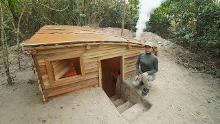 25 Days Building Survival Underground Dugout Bushcraft Shelter In Wild Clay Fireplace [upl. by Belanger]