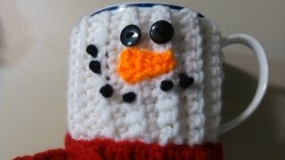 Crochet Snowman mug cover from RedHeart [upl. by Sarine]