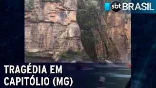 Deslizamento de pedras atinge turistas em Capitólio  SBT Brasil 080122 [upl. by Nalid487]