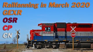 Springtime Railfanning in Ontario in March 2020  GEXR OSR CN and CP [upl. by Ronna]