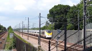 EuroStar raising pantograph at speed at Westenhanger [upl. by Anav]