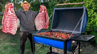 Fried Ribs in a Homemade Barrel Grill The Best Barbecue in Nature [upl. by Emilee976]