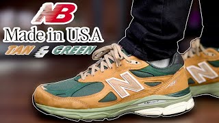 New Balance 990V3 MiUSA TAN amp GREEN Review amp On Foot [upl. by Jemmie]