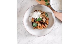 Ottolenghis Bulgur With Tomato Aubergine and Lemon Yoghurt [upl. by Rube]