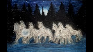 Seven Horse Oil Pastel Drawing [upl. by Jer472]